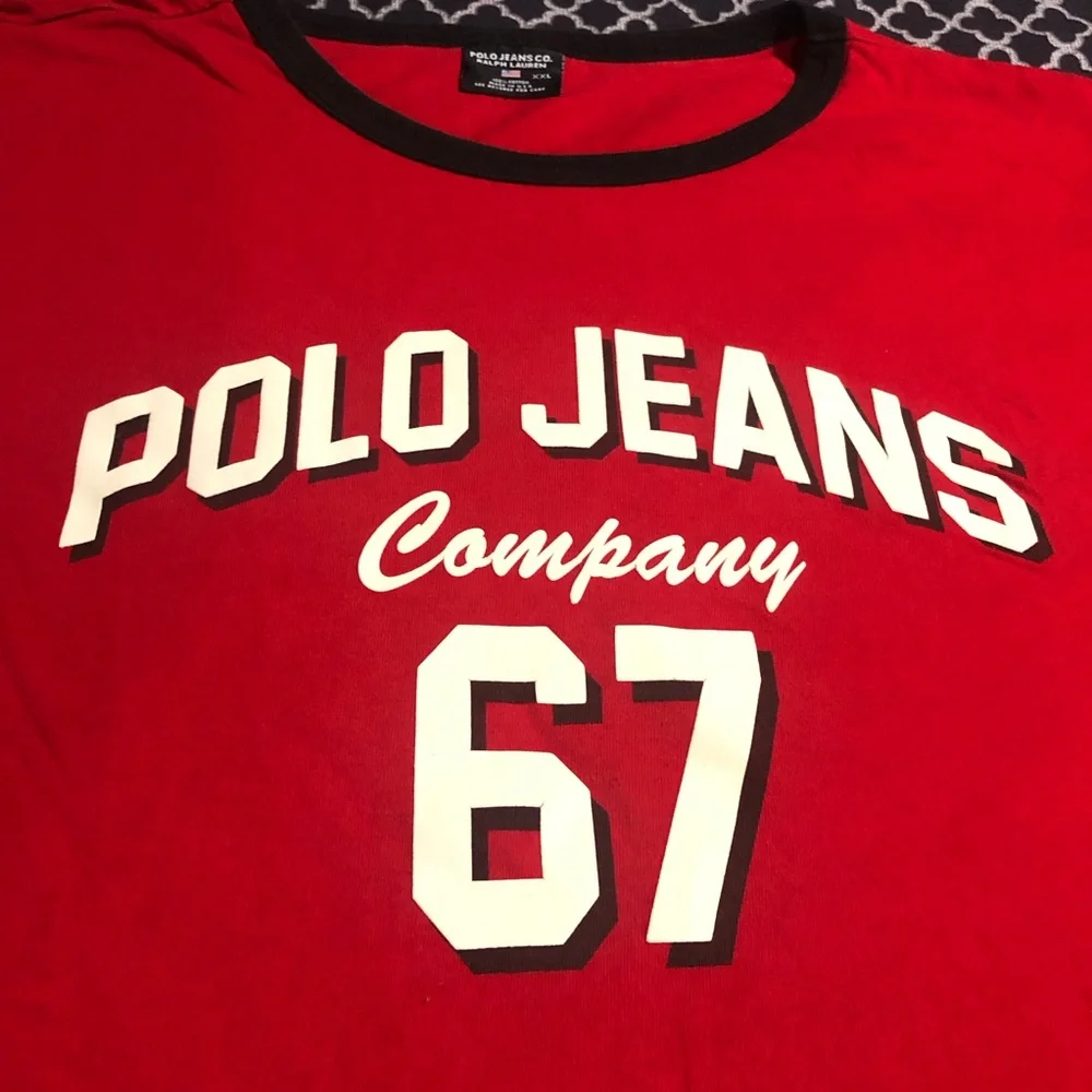 Polo Jeans Co. Ralph Lauren Mens 2XL Long Sleeve Red Graphic T-Shirt Y2K N20